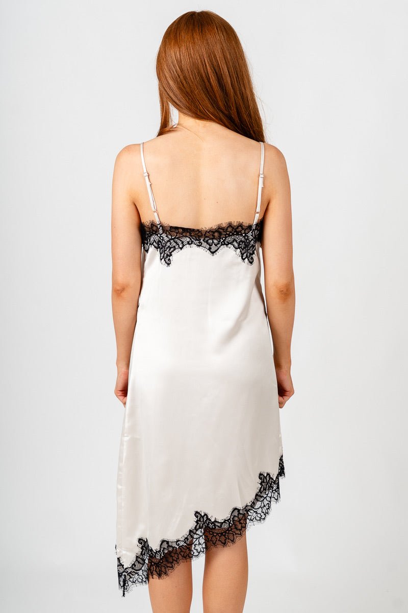 Lace trim satin mini dress cream/black