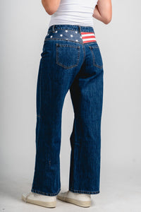 Low rise American flag jeans dark denim - Trendy jeans - Cute American Summer Collection at Lush Fashion Lounge Boutique in Oklahoma City