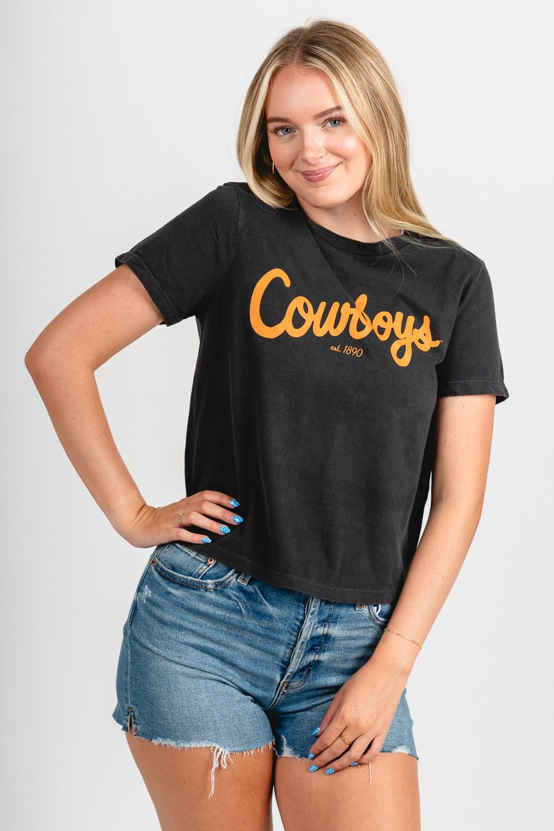OSU OSU Cowboys bold script Ellie tee black T-shirt | Lush Fashion Lounge Trendy Oklahoma State Cowboys Apparel & Cute Gameday T-Shirts