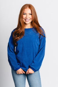 Corded sweatshirt royal blue - Trendy Oklahoma City Basketball T-Shirts Lush Fashion Lounge Boutique in Oklahoma City