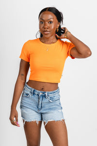Ribbed short sleeve crop tee orange - Trendy OKC Apparel at Lush Fashion Lounge Boutique in Oklahoma City