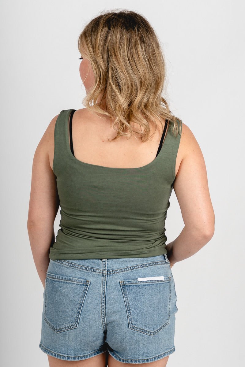 Square neck tank top olive