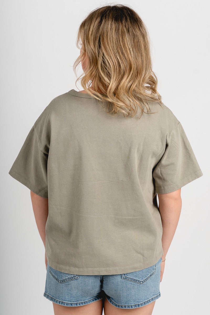 Ribbed garment dyed t-shirt light sage