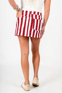 OU Striped mini skort crimson/white skort | Lush Fashion Lounge Trendy Oklahoma University Sooners Apparel & Cute Gameday T-Shirts