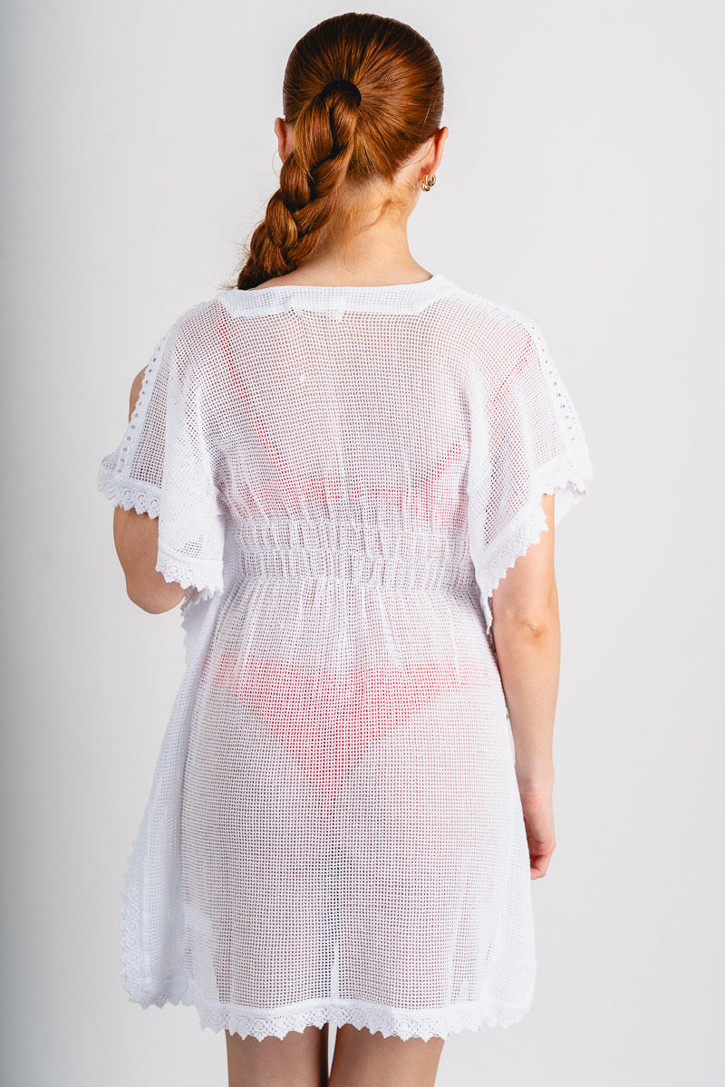 Crochet eyelet swimsuit cover up white - Adorable cover up - Stylish Vacation T-Shirts at Lush Fashion Lounge Boutique in Oklahoma City