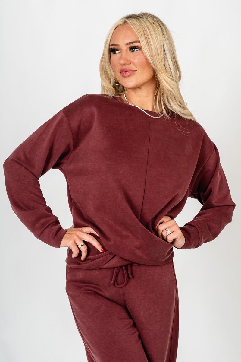 Techno twist long sleeve top maroon