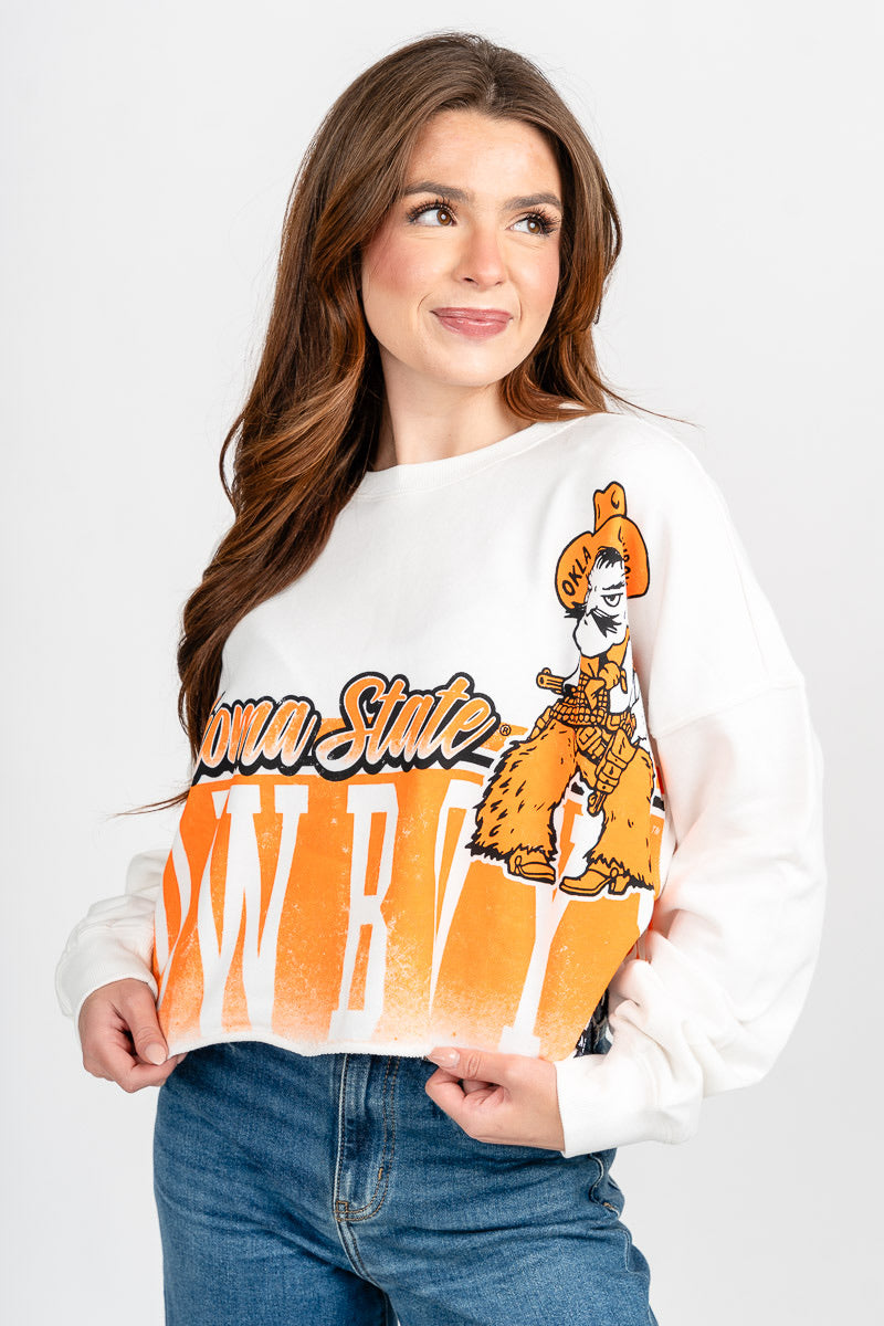 OSU OSU Cowboys Conway crop sweatshirt white Sweatshirt | Lush Fashion Lounge Trendy Oklahoma State Cowboys Apparel & Cute Gameday T-Shirts