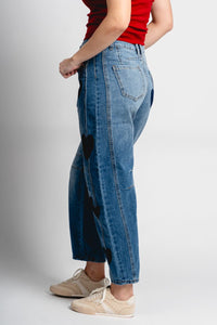 Heart patch barrel jeans blue - Unique Valentine's Day T-Shirt Designs at Lush Fashion Lounge Boutique in Oklahoma City