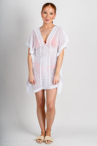Crochet eyelet swimsuit cover up white - Stylish cover up - Trendy Staycation Outfits at Lush Fashion Lounge Boutique in Oklahoma City