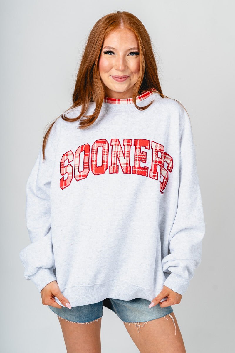 OU Sooners plaid mock neck sweatshirt heather grey