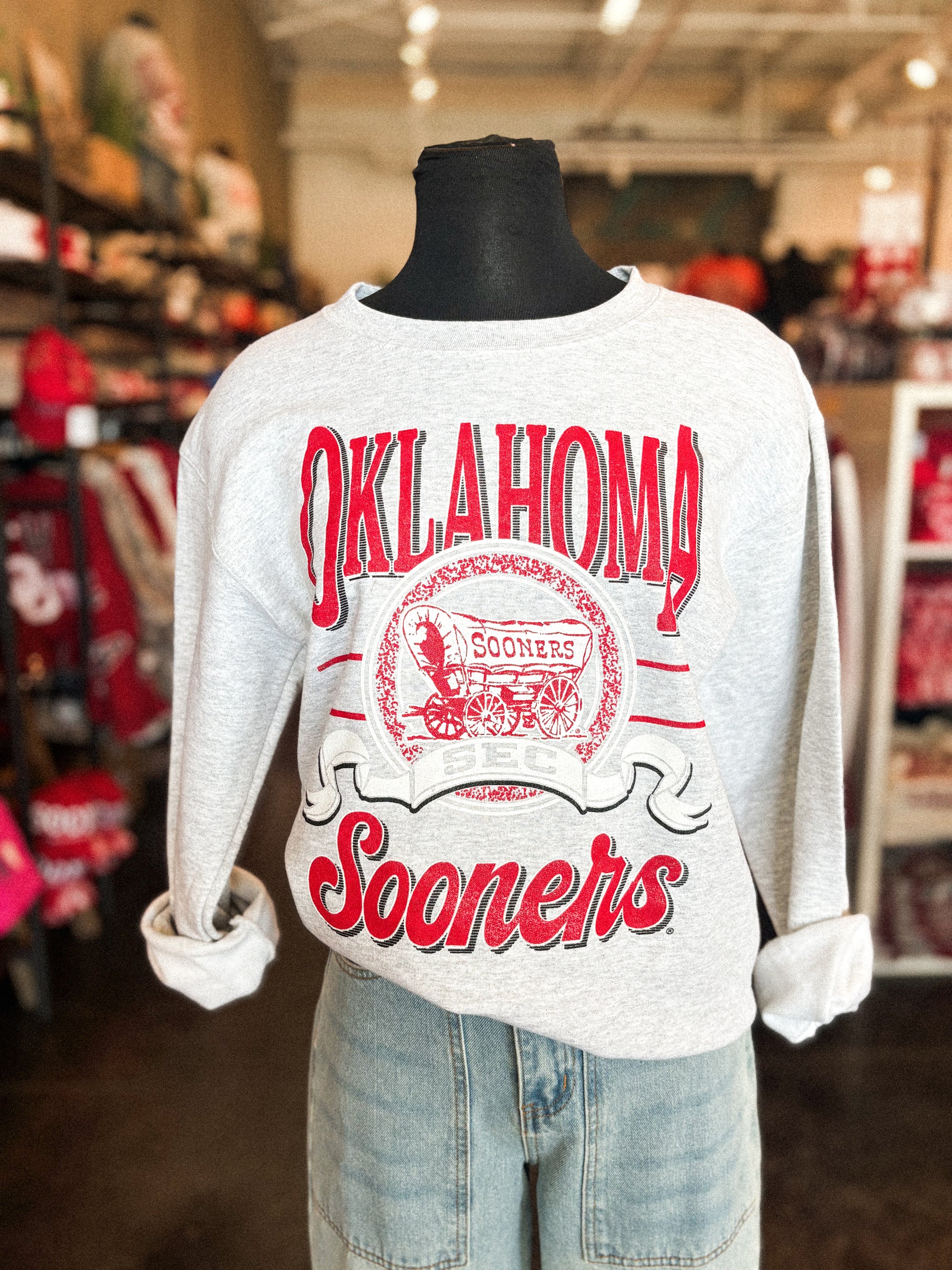 OU OU Sooners SEC champ fleece sweatshirt ash Sweatshirt | Lush Fashion Lounge Trendy Oklahoma University Sooners Apparel & Cute Gameday T-Shirts