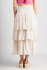 Tiered maxi skirt cream - Fun skirt - Unique Getaway Gear at Lush Fashion Lounge Boutique in Oklahoma
