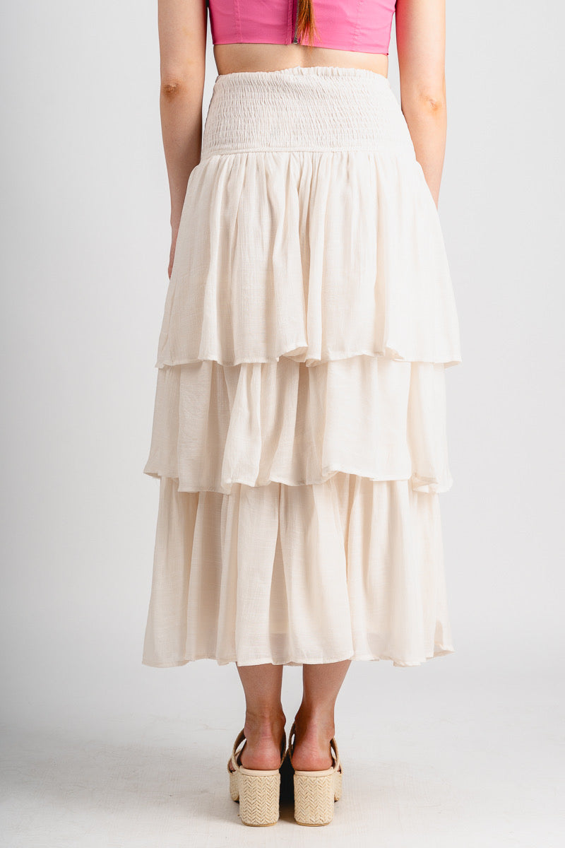 Tiered maxi skirt cream - Fun skirt - Unique Getaway Gear at Lush Fashion Lounge Boutique in Oklahoma
