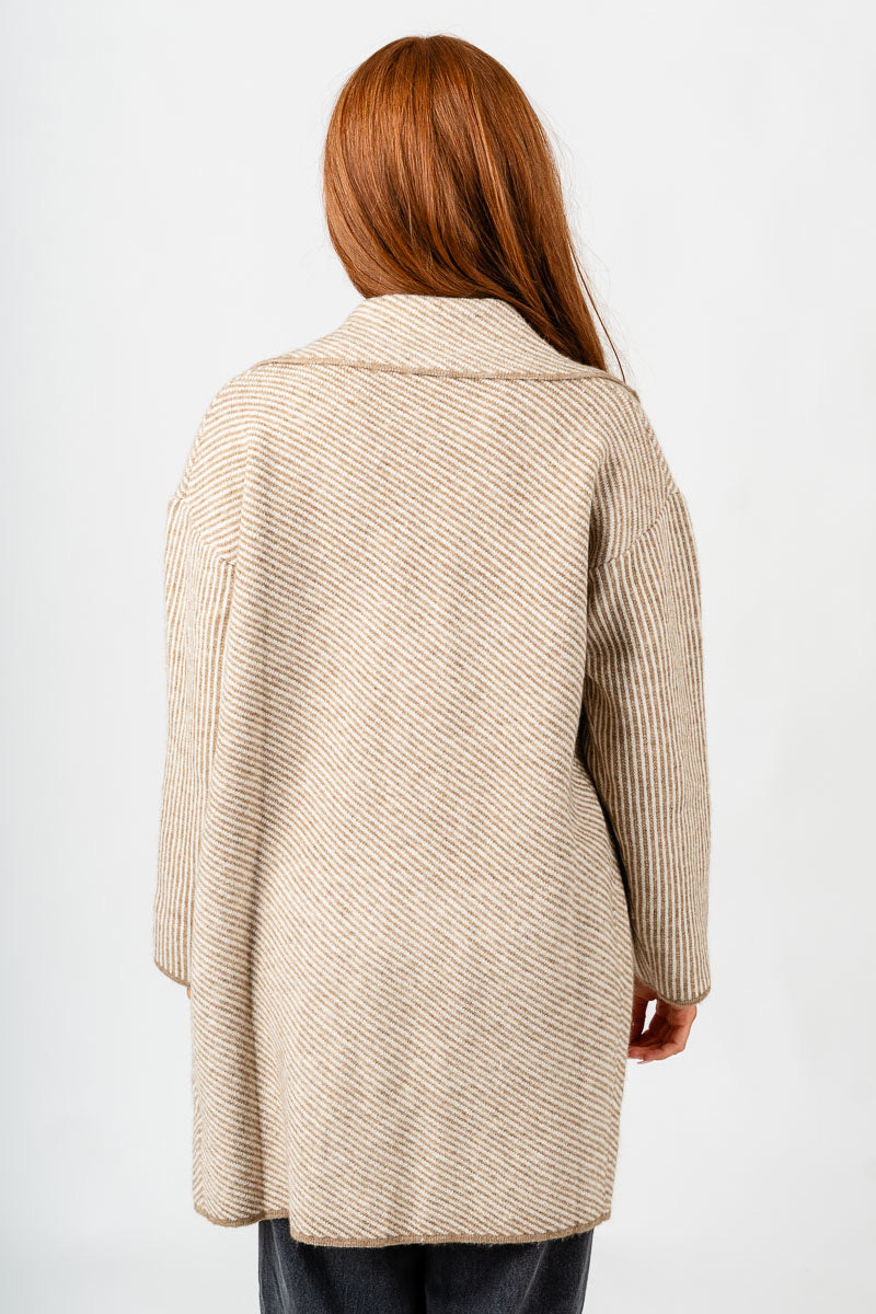 Striped open front cardigan cream/sand