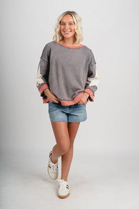 Stars mineral wash sweatshirt vintage navy - Stylish top - Trendy American Summer Fashion at Lush Fashion Lounge Boutique in Oklahoma
