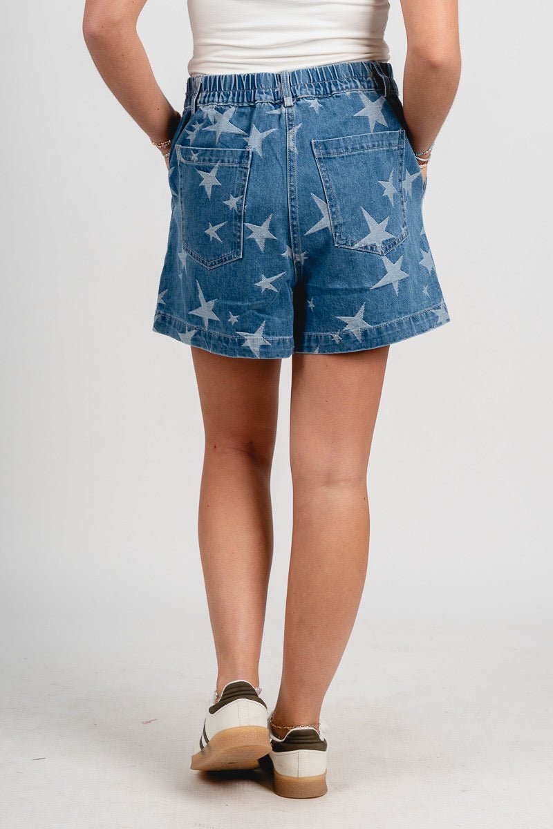 Star denim shorts blue - Adorable Shorts - Stylish Patriotic Summer Graphic Tees at Lush Fashion Lounge Boutique in OKC