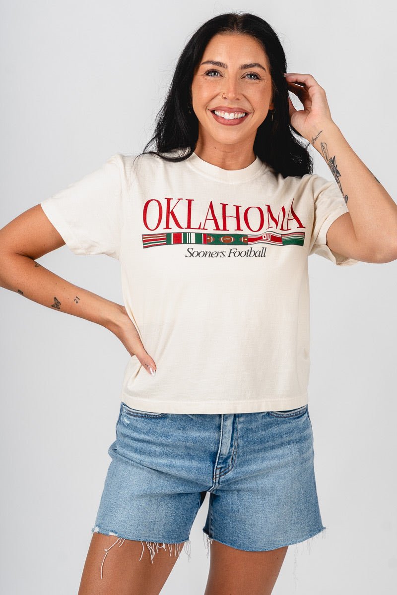 OU OU Sooners flag line crop t-shirt natural t-shirt | Lush Fashion Lounge Trendy Oklahoma University Sooners Apparel & Cute Gameday T-Shirts