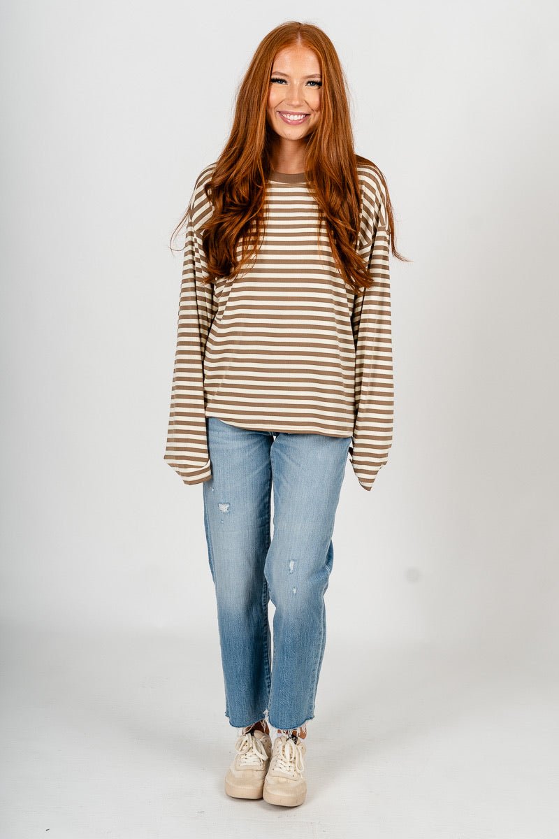 Striped oversized long sleeve top brown/cream