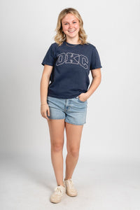 OKC block polka dot Ellie t-shirt navy - Trendy OKC Thunder T-Shirts at Lush Fashion Lounge Boutique in Oklahoma City