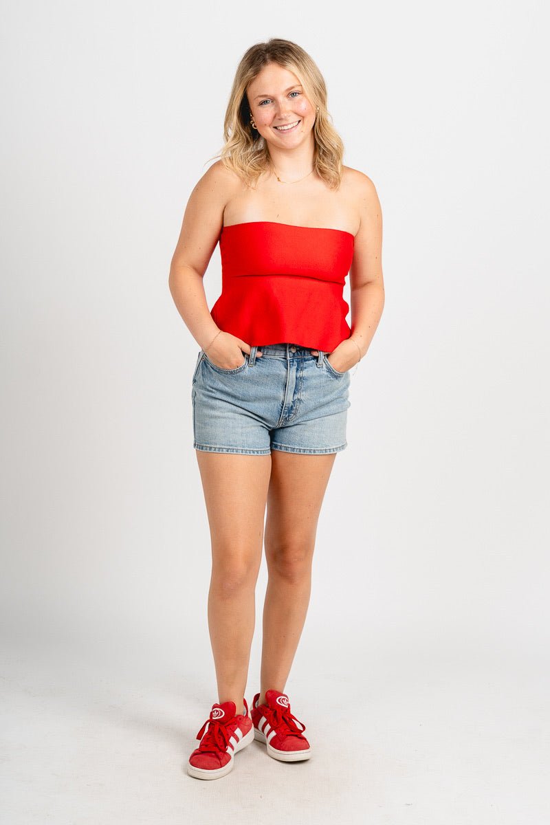 Ellie strapless peplum top red