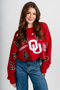 OU OU Sooners patched up crop sweatshirt crimson Sweatshirt | Lush Fashion Lounge Trendy Oklahoma University Sooners Apparel & Cute Gameday T-Shirts