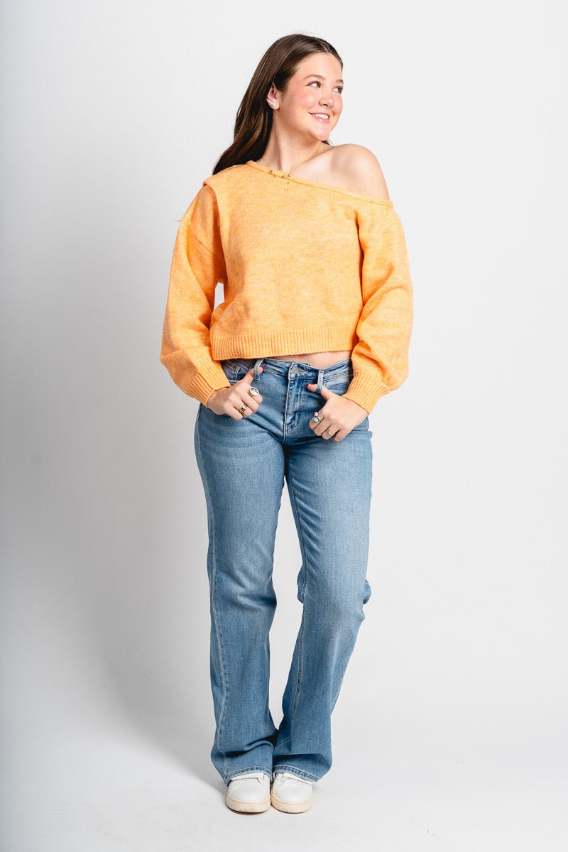 Asymmetrical sweater light orange – Unique Sweaters | Lounging Sweaters and Womens Fashion Sweaters at Lush Fashion Lounge Boutique in Oklahoma City