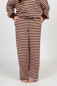 Striped sweatpants pink/brown - Cute sweatpants - Fun Cozy Basics at Lush Fashion Lounge Boutique in Oklahoma City