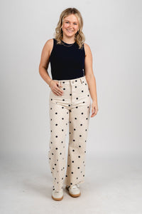 Polka dot jeans oatmeal/navy | Lush Fashion Lounge: boutique women's jeans, fashion jeans for women, affordable fashion jeans, cute boutique jeans
