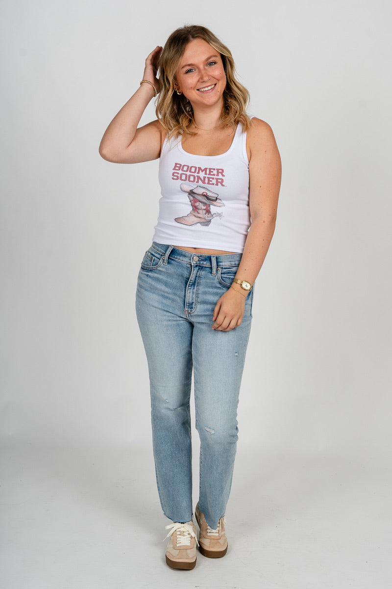 OU Boomer Sooner boot tank top white