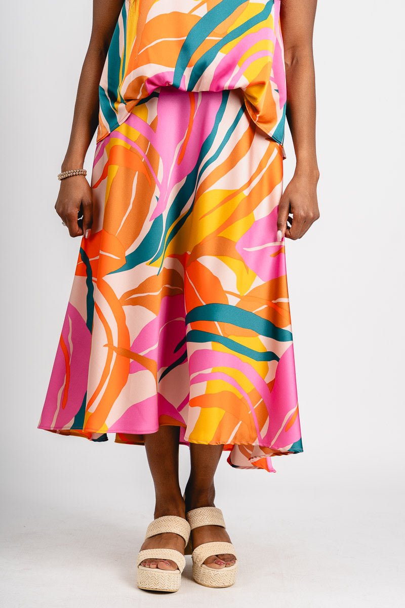 Isla satin midi skirt pink - Cute Skirt - Fun Vacay Basics at Lush Fashion Lounge Boutique in Oklahoma City