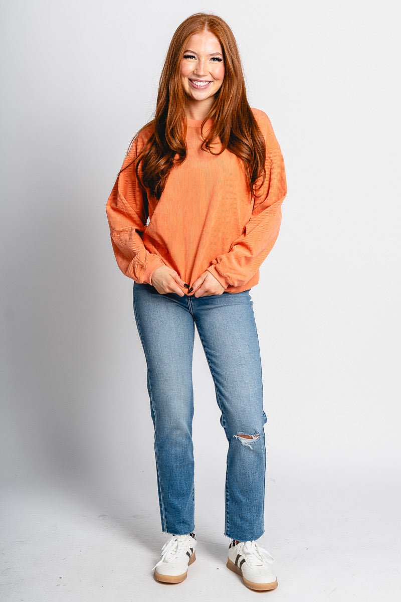 Corded sweatshirt orange - Oklahoma City inspired graphic t-shirts at Lush Fashion Lounge Boutique in Oklahoma City