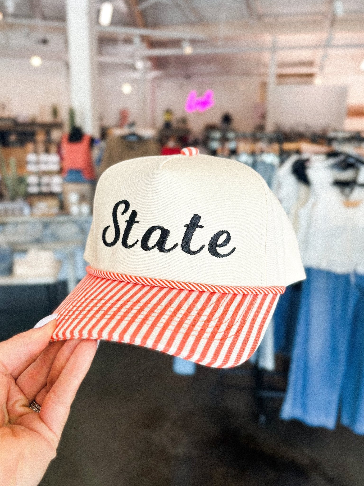 STATE pinstripe hat natural/orange - Trendy Gifts at Lush Fashion Lounge Boutique in Oklahoma City
