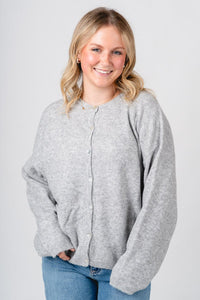 Button up sweater cardigan heather grey - Affordable Cardigan - Boutique Cardigans & Trendy Kimonos at Lush Fashion Lounge Boutique in Oklahoma City