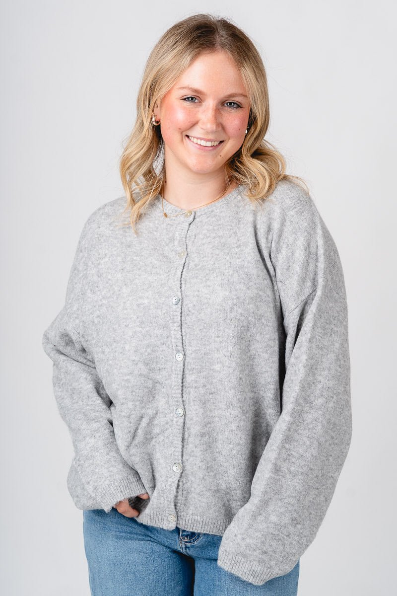 Button up sweater cardigan heather grey - Affordable Cardigan - Boutique Cardigans & Trendy Kimonos at Lush Fashion Lounge Boutique in Oklahoma City