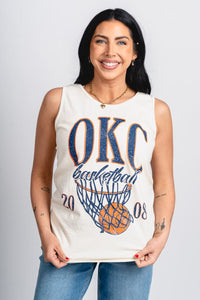 Oklahoma City big basketball comfort color tank top off white - Trendy OKC Apparel at Lush Fashion Lounge Boutique in Oklahoma City