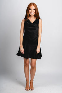 Cowl neck mini dress black - Trendy dress - Fashion Dresses at Lush Fashion Lounge Boutique in Oklahoma City