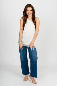 Lace trim one shoulder tank top cream - Trendy tank top - Fashion Tank Tops at Lush Fashion Lounge Boutique in Oklahoma City