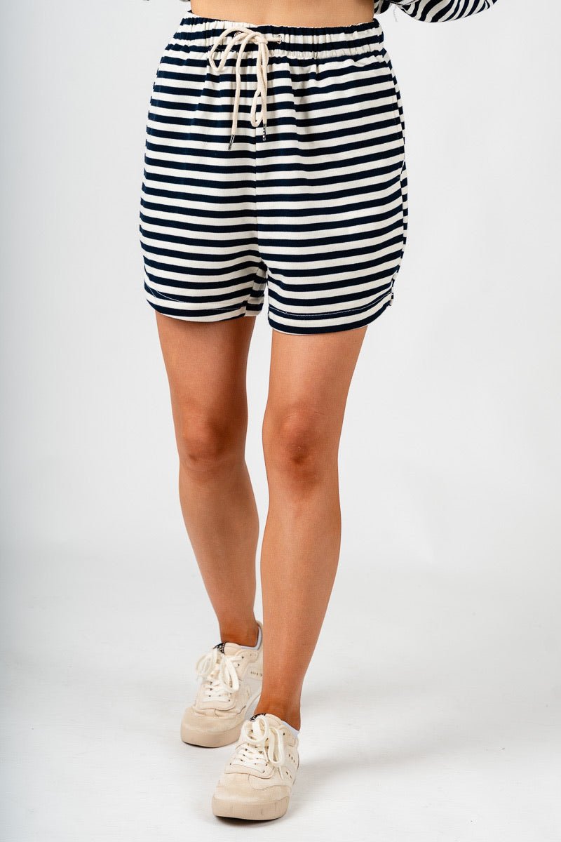 Striped drawstring shorts navy/ivory