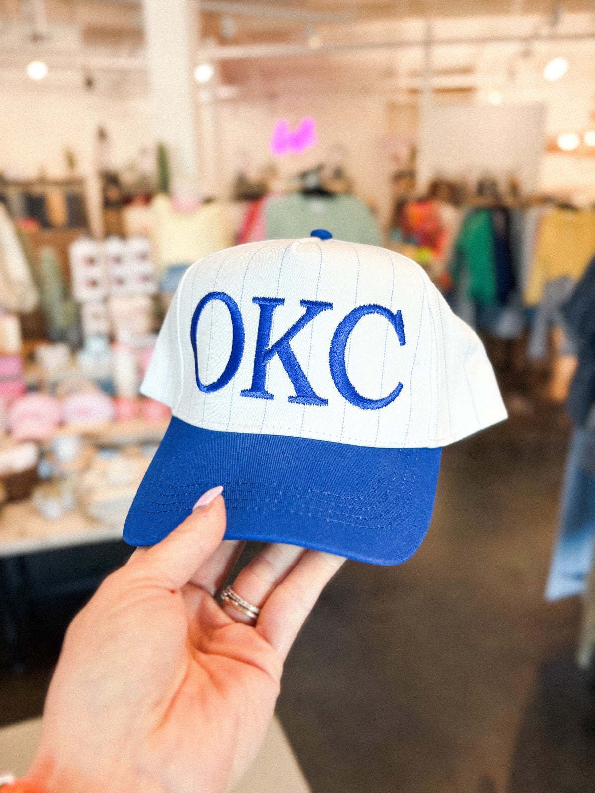 OKC block pinstripe hat cobalt - Trendy Hats at Lush Fashion Lounge Boutique in Oklahoma City