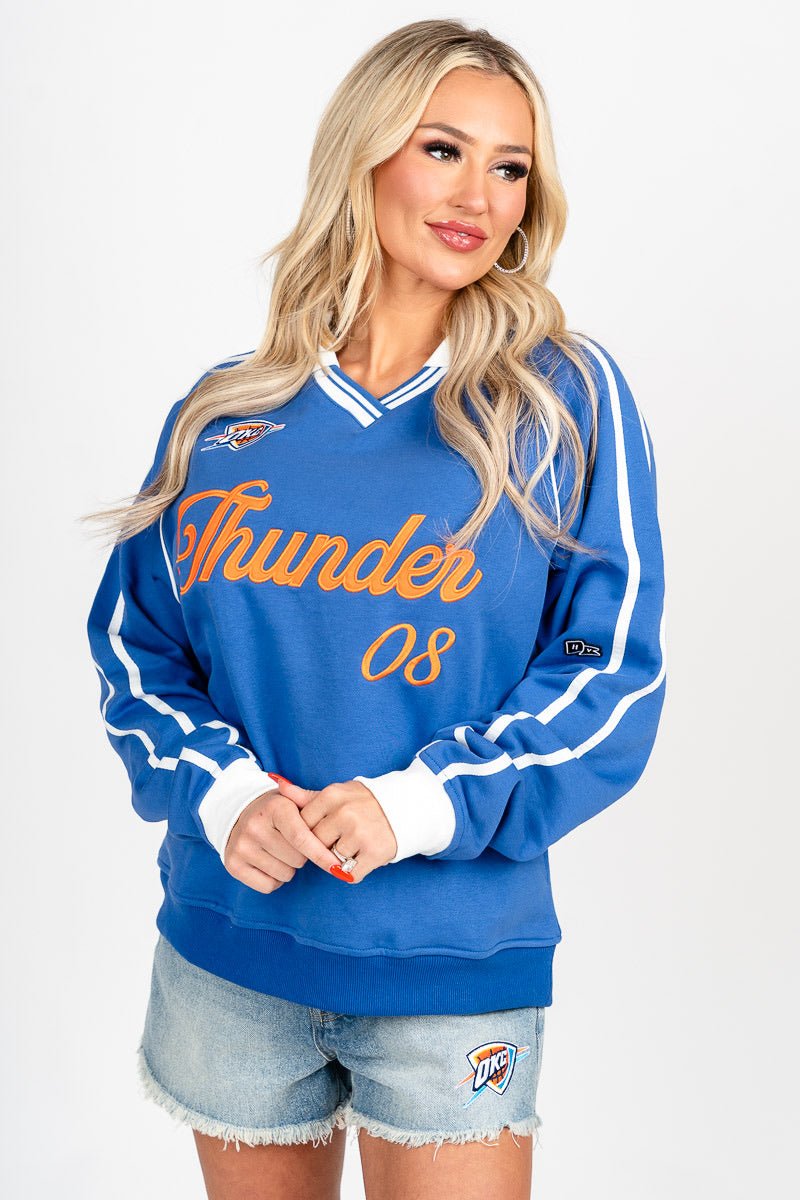 Oklahoma City Thunder varsity collared crewneck sweatshirt royal