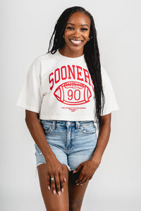 OU OU Sooners campus classic crop t-shirt off white T-shirt | Lush Fashion Lounge Trendy Oklahoma University Sooners Apparel & Cute Gameday T-Shirts