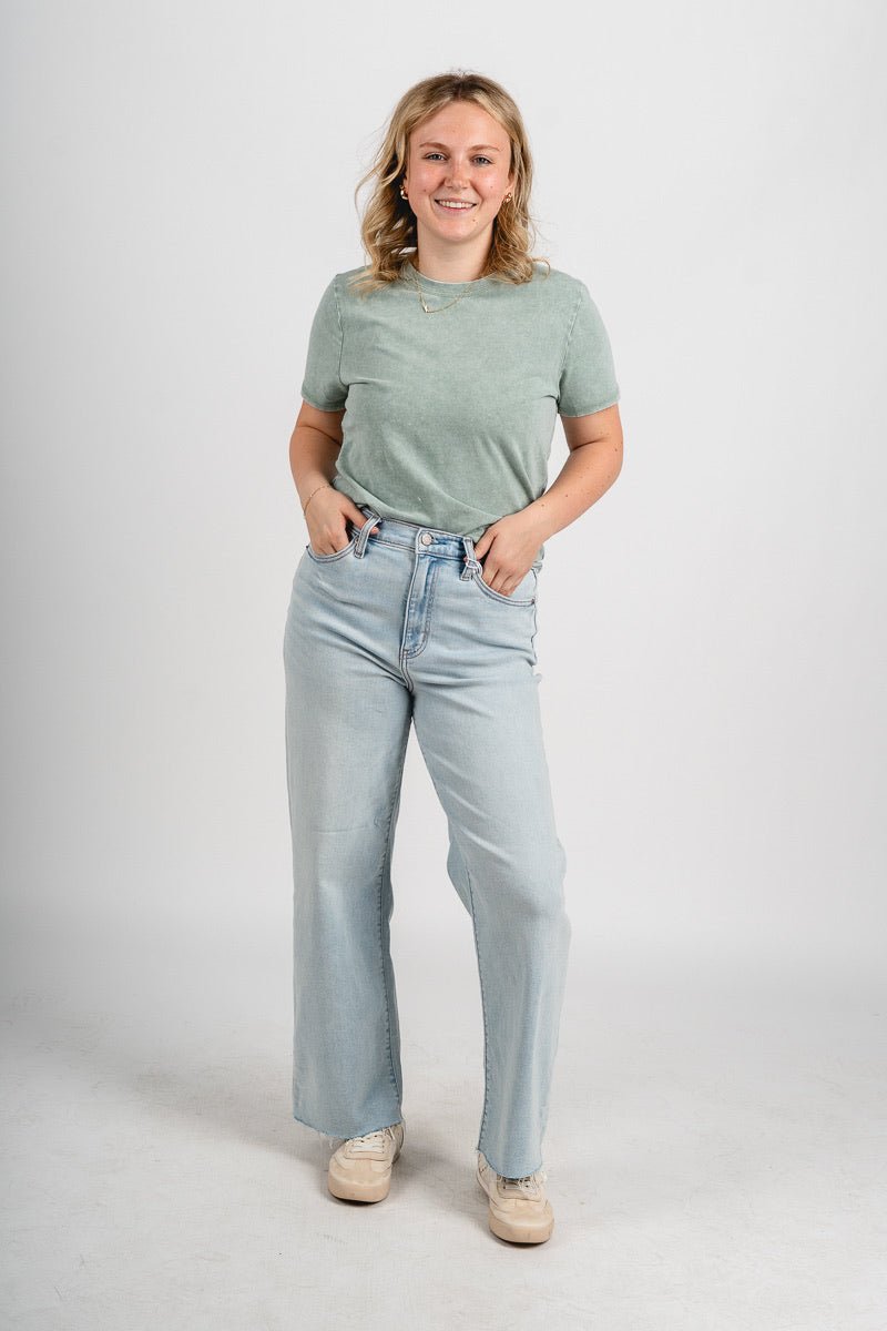 Daze pleaser high rise wide ankle jeans detour | Lush Fashion Lounge: boutique women's jeans, fashion jeans for women, affordable fashion jeans, cute boutique jeans