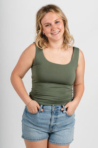 Square neck tank top olive - Cute tank top - Trendy Tank Tops at Lush Fashion Lounge Boutique in Oklahoma City