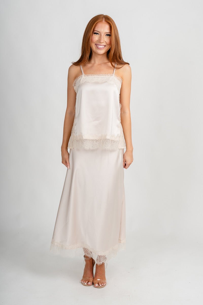 Lace trim cami pearl