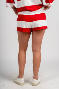 Striped sweat shorts red/white - Adorable shorts - Stylish Patriotic Summer Graphic Tees at Lush Fashion Lounge Boutique in OKC