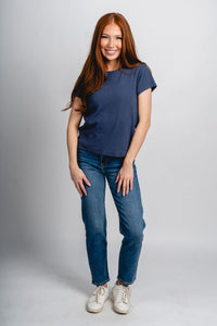Z Supply Renae ribbed short sleeve tee indigo - Z Supply T-shirt - Z Supply Clothing at Lush Fashion Lounge Trendy Boutique Oklahoma City