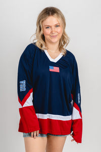 American flag jersey top navy - Cute top - Fun American Summer Outfits at Lush Fashion Lounge Boutique in Oklahoma City