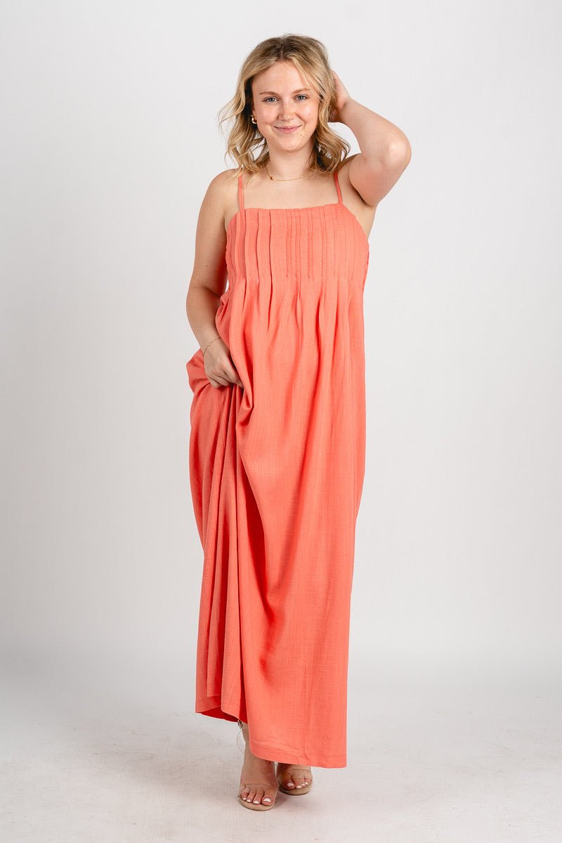 Strappy linen maxi dress coral - Cute dress - Trendy Dresses at Lush Fashion Lounge Boutique in Oklahoma City