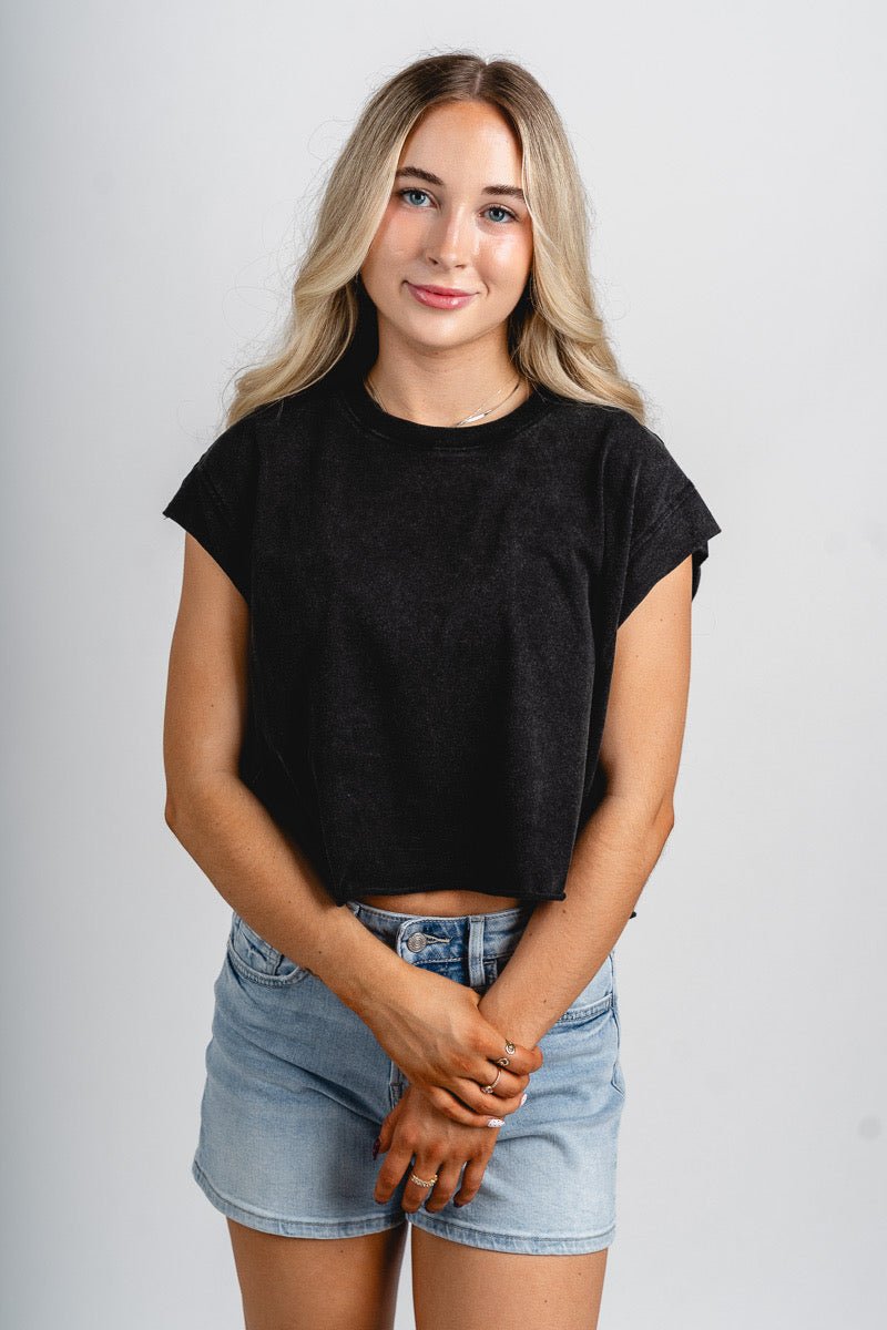 Boxy cap sleeve muscle tee black