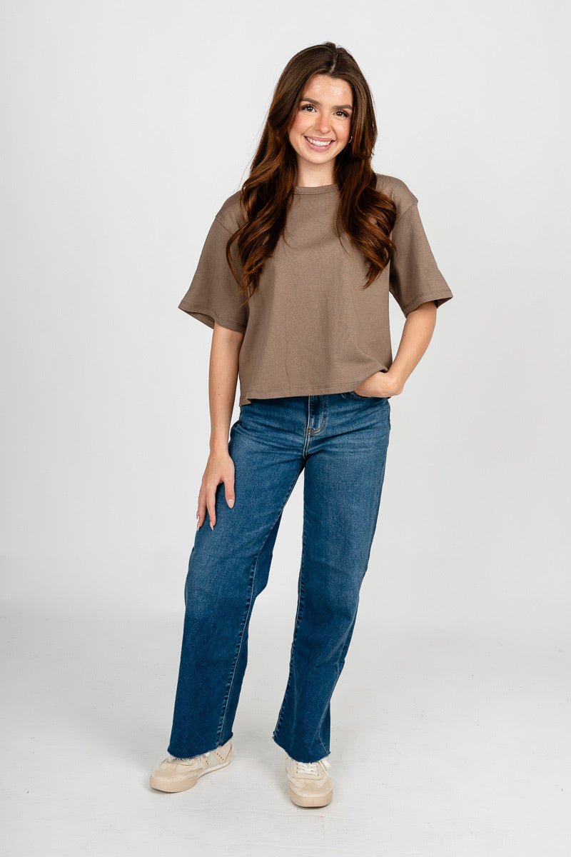 Short sleeve linen top olive
